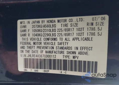 2007 Honda Cr-V Lx z USA, uszkodzony, nr VIN JHLRE48367C000112